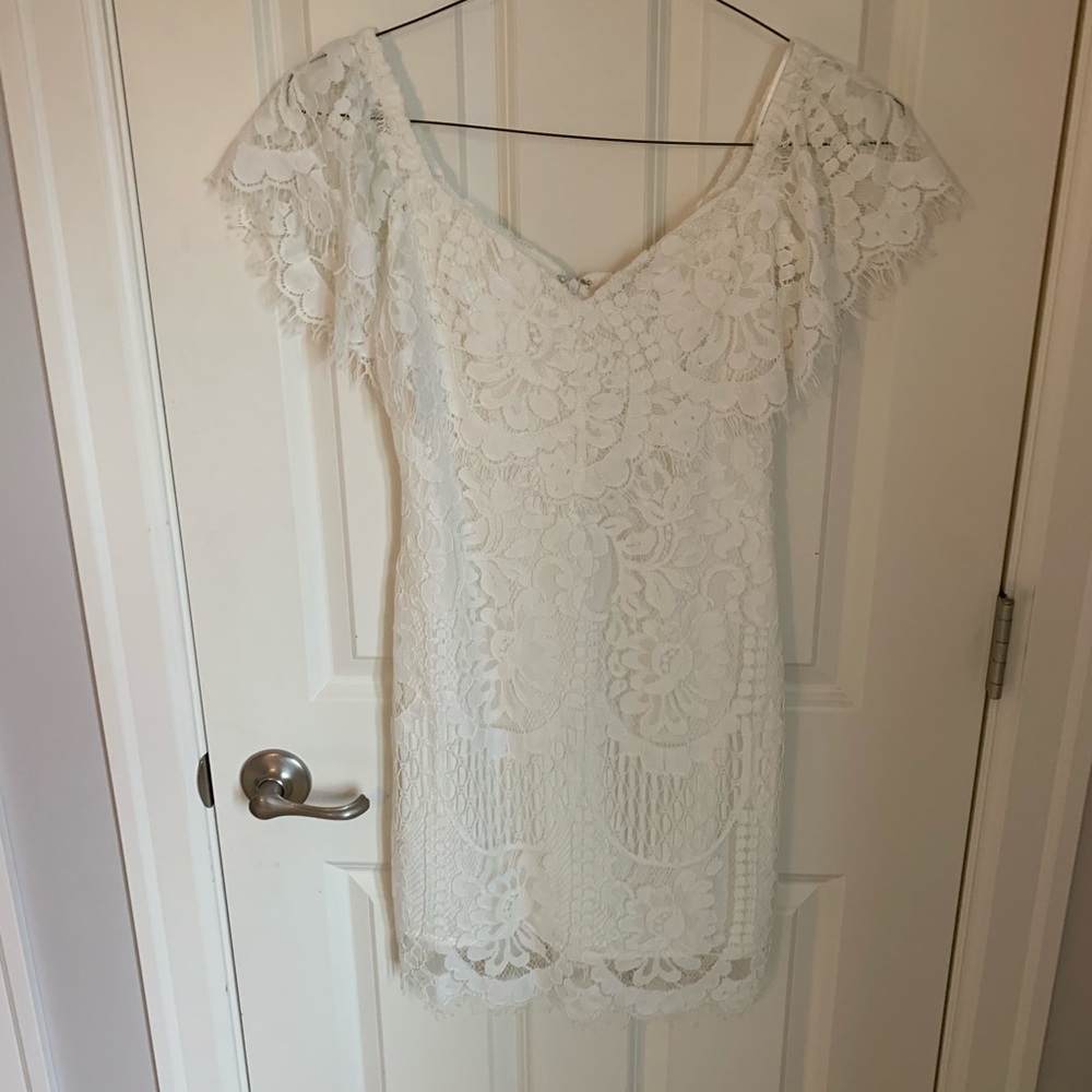 white off the shoulder lace dress
